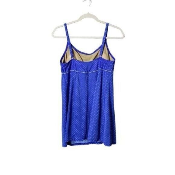 L.L. Bean Polka Dot One Piece Swimsuit Dress Large Purple Modest Whole Piece - Picture 5 of 9